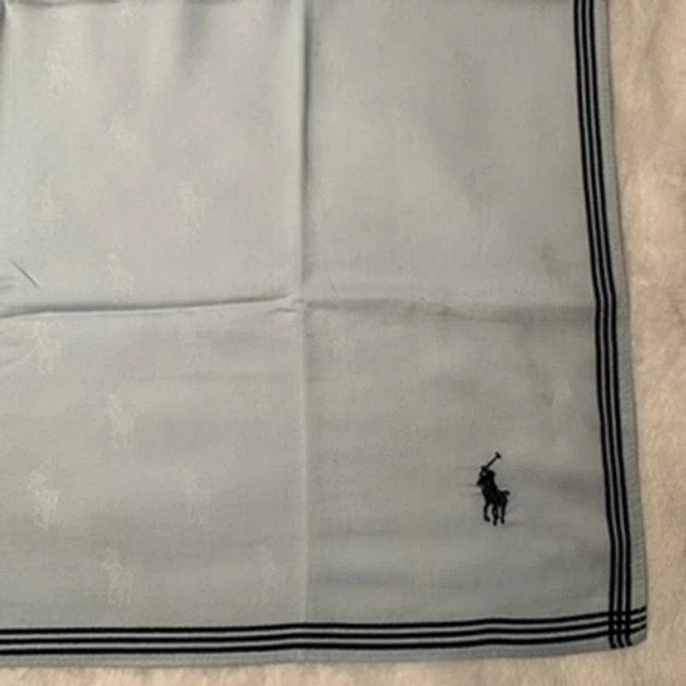 Vtg POLO RALPH LAUREN Scarf Handkerchief Pony Logo Jacquard Light Blue 18